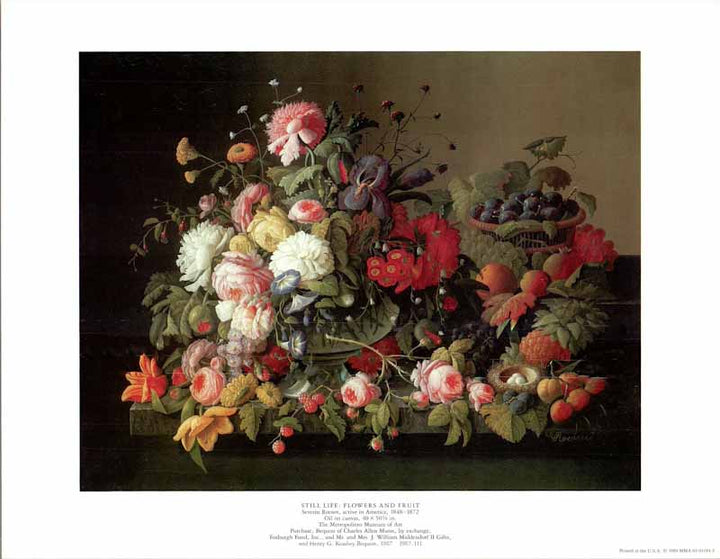 Still Life: Flowers And Fruit by Severin Roesen - 11 X 14 Inches (Art Print)