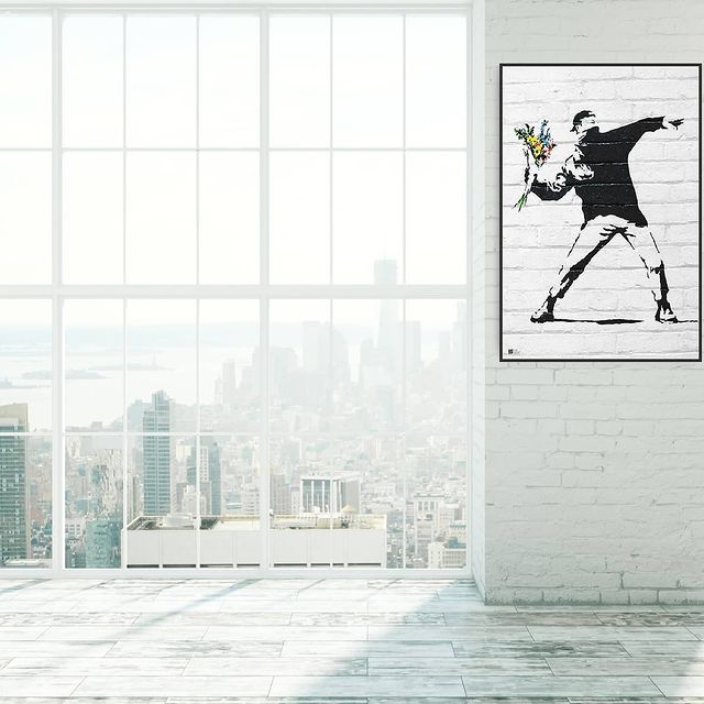 Flower Bomber by Banksy - 24 X 36 inches  (Framed Art Print)