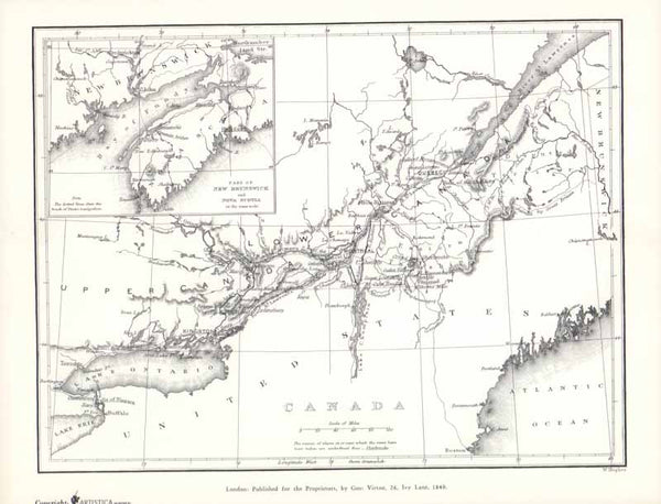 Map Eastern Canada by William Henry Bartlett - 9 X 11 Inches (Art Print)