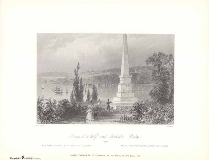 Monument to Wolfe and Montcalm, Quebec, 1840 by William Henry Bartlett - 9 X 11 Inches (Art Print)