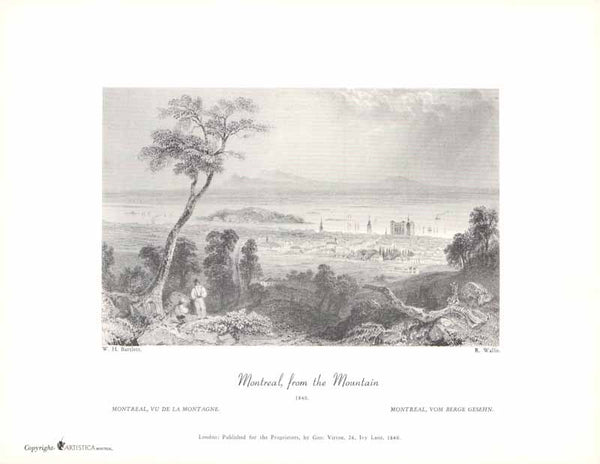 Montreal, From the Mountain, 1840 by William Henry Bartlett - 9 X 11 Inches (Art Print)