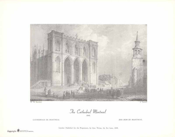 The Cathedral Montreal, 1840 by William Henry Bartlett - 9 X 11 Inches (Art Print)