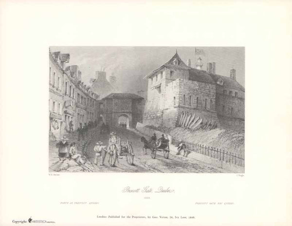 Prescott Gate, Quebec, 1840 by William Henry Bartlett - 9 X 11 Inches (Art Print)