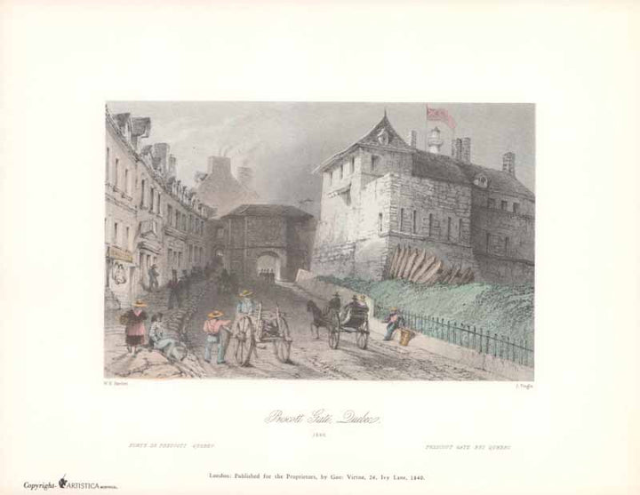 Prescott Gate, Quebec, 1840 by William Henry Bartlett - 9 X 11 Inches (Art Print Color)