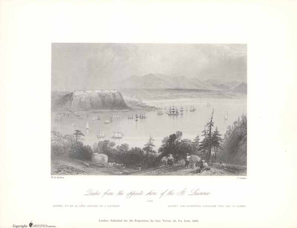 Quebec from the Opposite Shore of the St-Laurence, 1840 by William Henry Bartlett - 9 X 11 Inches (Art Print)