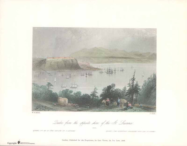 Quebec from the Opposite Shore of the St-Laurence, 1840 by William Henry Bartlett - 9 X 11 Inches (Art Print Color)