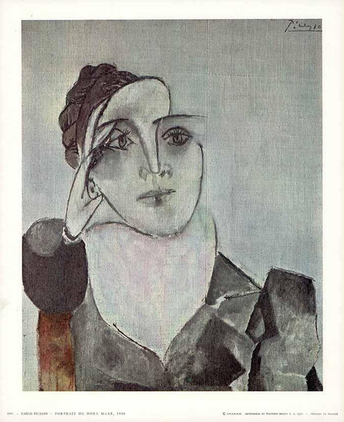 Pablo Picasso Portrait De Dora Maar - Lithographie Originale 1971 - Style Cubiste Gris