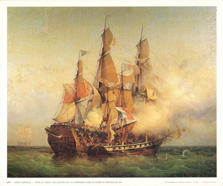 Prise du "Kent" par Surcouf sur "La Confiance" dans le Golfe du Bengale, 1800 by Louis Garneray- 10 X 12 Inches (Art Print)