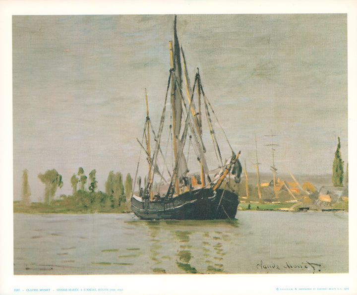 Coasting Lugger at Anchor Rouen, 1871 by Claude Monet- 10 X 12 Inches (Art Print)