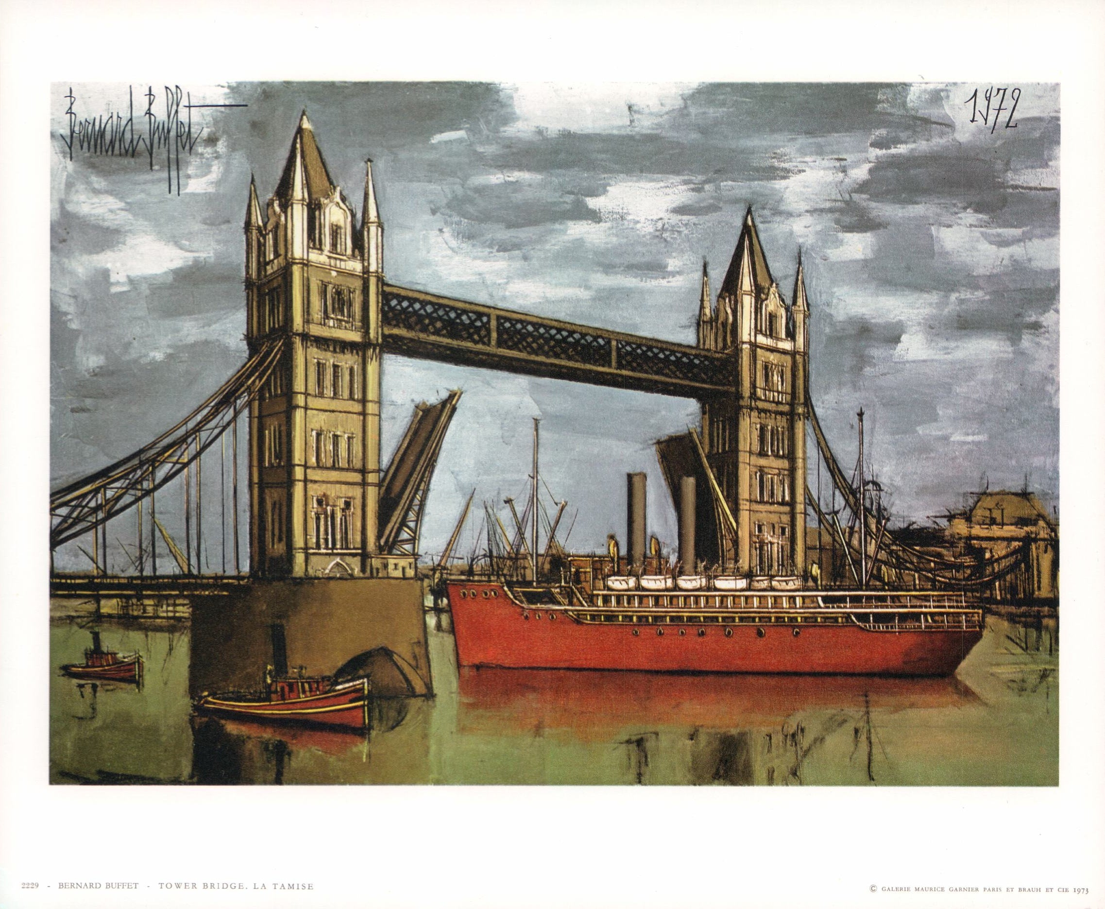 Tower Bridge London, 1972 by Bernard Buffet- 10 X 12 Inches (Art