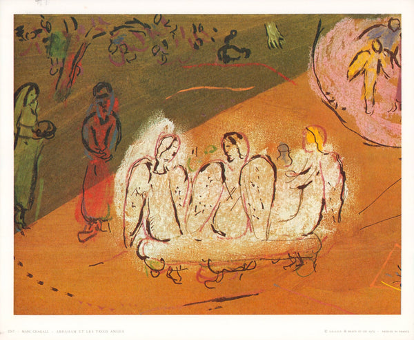 Abraham and the Three Angels by Marc Chagall - 10 X 12 Inches (Art Print)