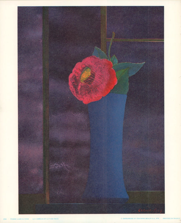 Camellia in a Blue Vase, 1977 by Pierre Garcia Fons - 10 X 12 Inches (Art Print)