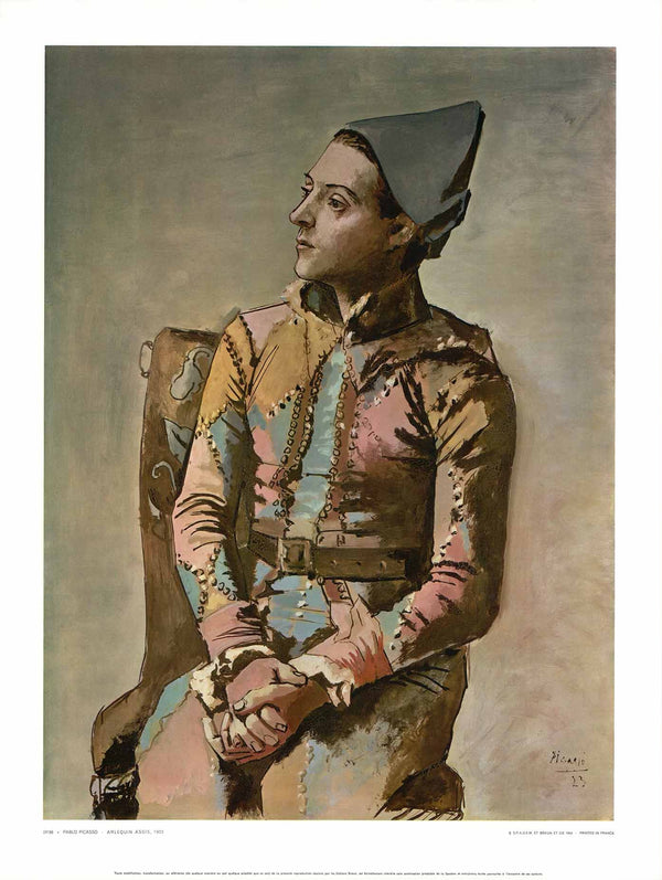 Arlequin Assis, 1923 by Pablo Picasso - 20 X 26 Inches (Art Print)