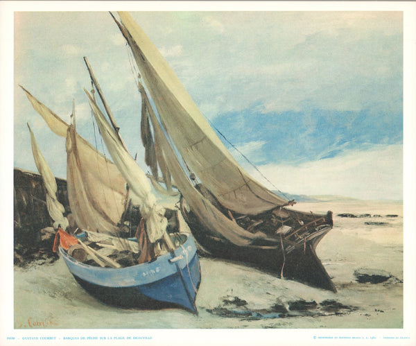 Fishing Boats on the Beach at Deauville by Gustave Courbet- 10 X 12 Inches (Art Print)