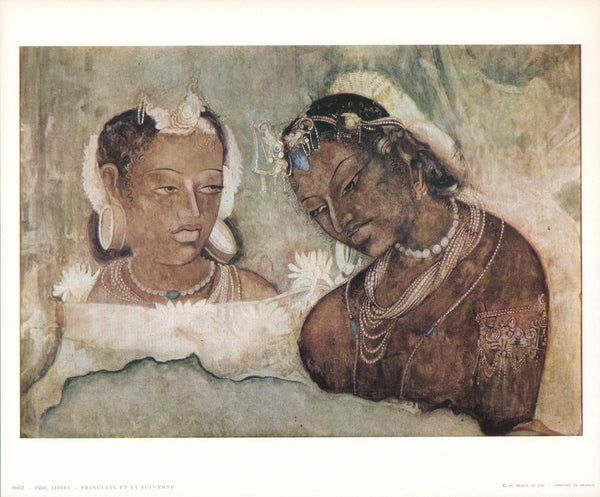 Princess and her Attendant by India Ajanta - 10 X 12 Inches (Art Print)