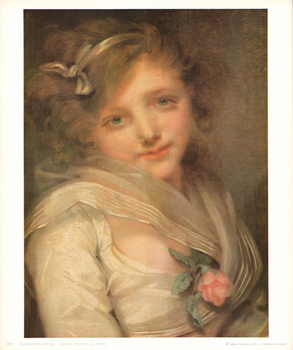 Girl with a Rose by Jean-Baptiste Greuze - 10 X 12 Inches (Art Print)
