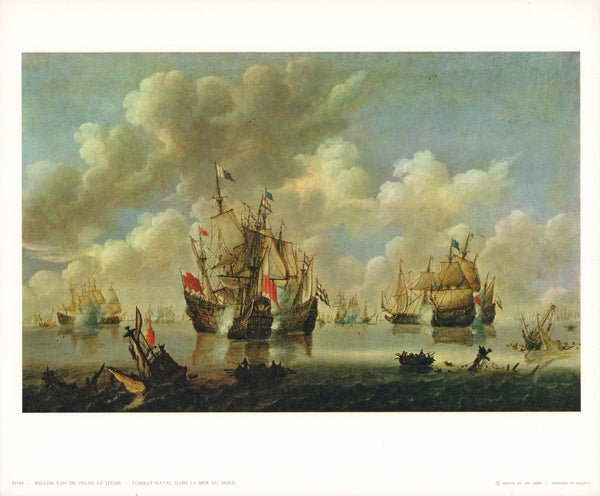 Naval Battle in the North Sea by Willem Van De Velde Le Jeune - 10 X 12 Inches (Offset Lithograph)