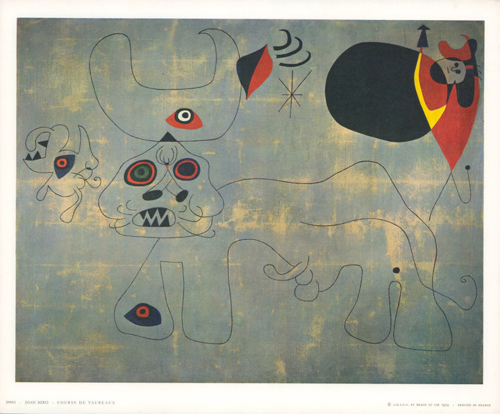 The Bullfight, 1945 by Joan Miro - 10 X 12 Inches (Art Print)