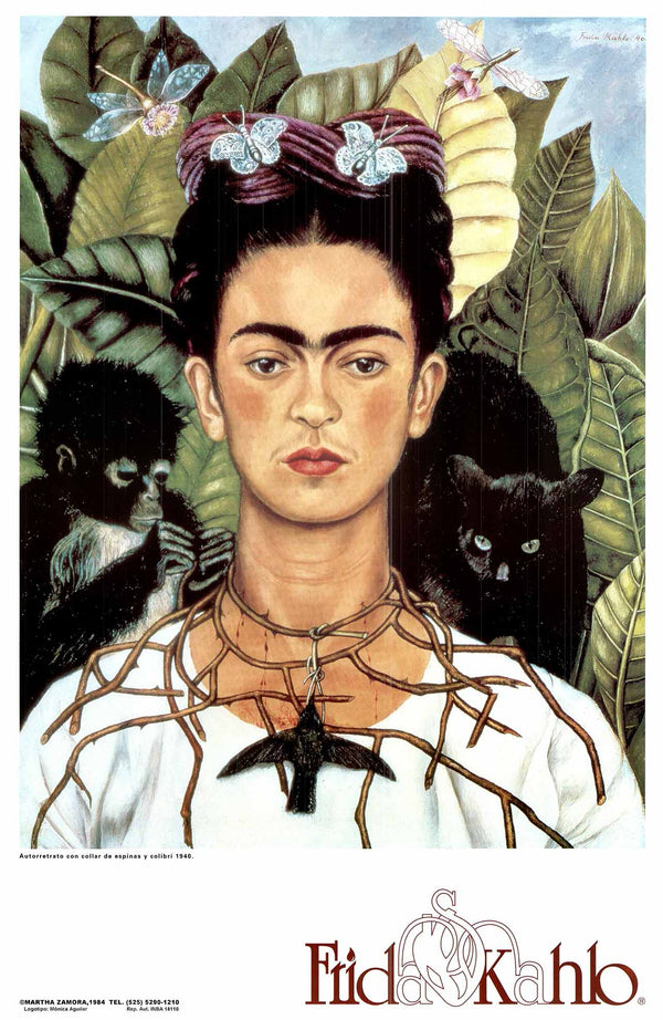 Self-portrait with Necklace of Thorns and Colibri, 1940 by Frida Kahlo - 18 X 28 Inches (Art Print)