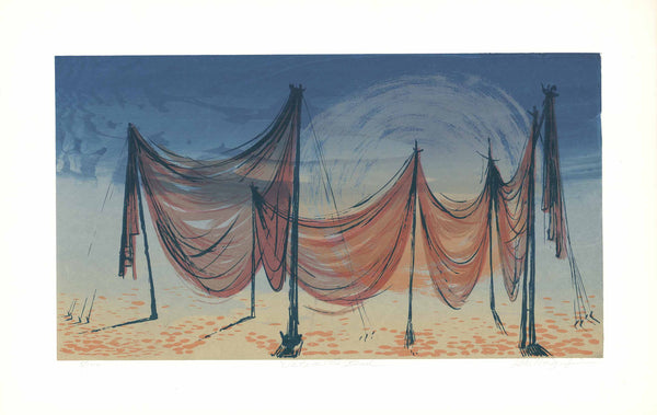 Net on the Beach by Peter Markgraf - 26 X 40 Inches (Original Serigraph Titled, Numbered & Signed) 05/100