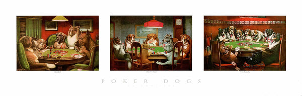 Poker Dogs by C. M. Coolidge - 12 X 36 Inches (Triptych Art Print)