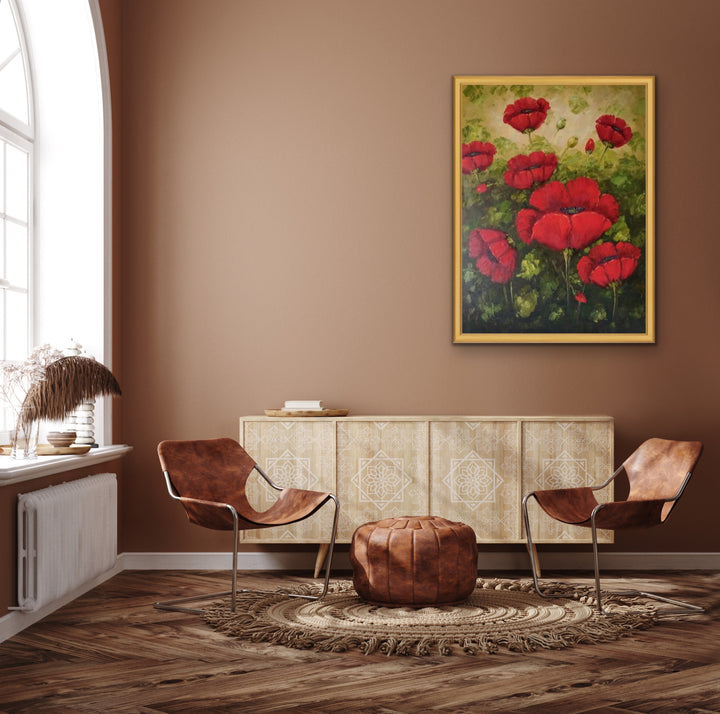 Red Poppies by Alfia - 36 X 48" - (Oil Painting on Canvas Ready to Hang) - Fine Art Poster.