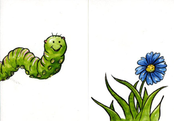 Caterpillar and Flower by Sophie Turrel - 4 X 6 Inches (Greeting Card)
