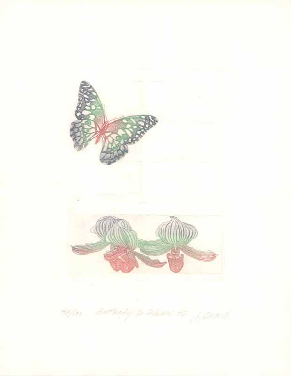 Burterfly For Flowers by Joseph Bonard - 9 X 11 Inches (Etching Titled, Numbered & Signed) 98/100