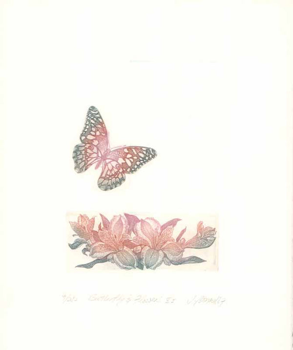 Burtterfly For Flowers I by Joseph Bonard - 9 X 11 Inches (Etching Titled, Numbered & Signed) 9/210
