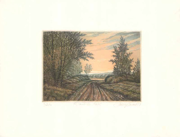 Riverside Path by Joseph Bonard - 10 X 13 Inches (Etching Titled, Numbered & Signed) 3/210