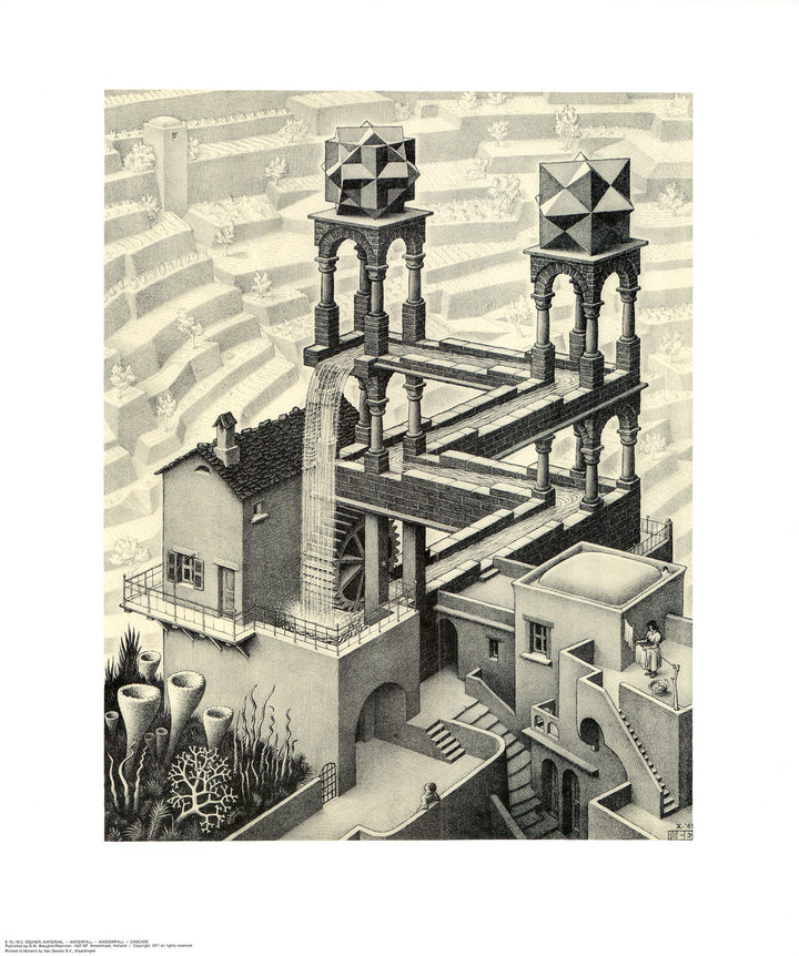 Waterfall, 1988 by M. C. Escher - 22 X 26 Inches (Art Print)