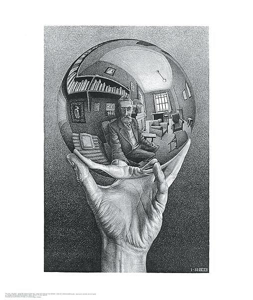Hand with Reflecting Sphere by M. C. Escher - 22 X 26 Inches (Art Print)
