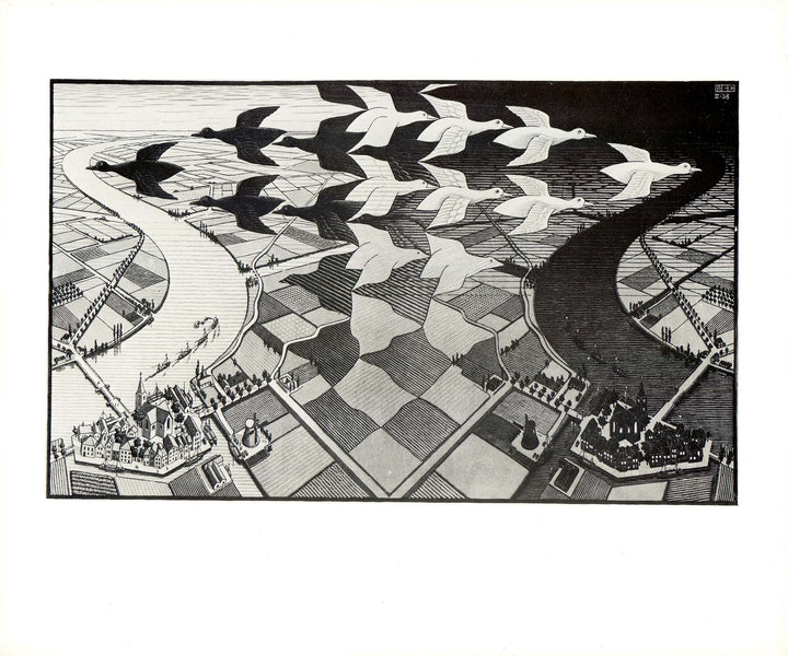 Day and Night by M. C. Escher - 25 X 30 Inches (Art Print)