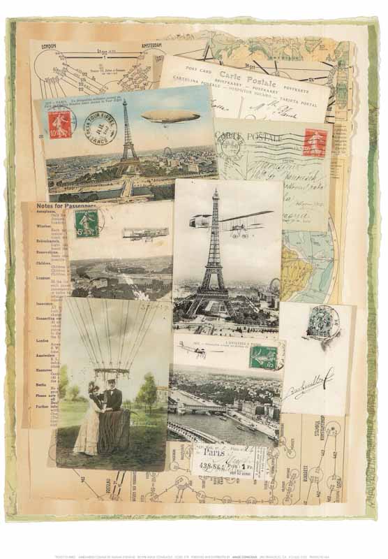 Ticket to Paris (Mixed-Media Collage) by Susana England - 13 X 18 Inches (Art Print)