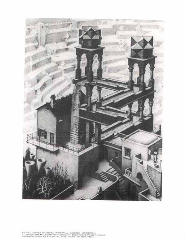 Waterfall by M. C. Escher - 12 X 15 Inches (Art Print)