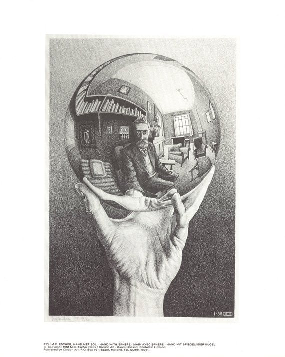 Hand with Sphere, 1988 by M. C. Escher - 10 X 12 Inches (Offset Lithograph)