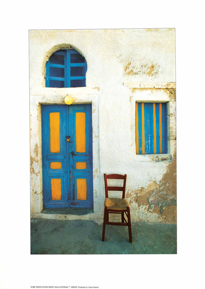 Chair with Blue and Yellow by Yiorgos Depollas - 20 X 28 Inches (Art Print)