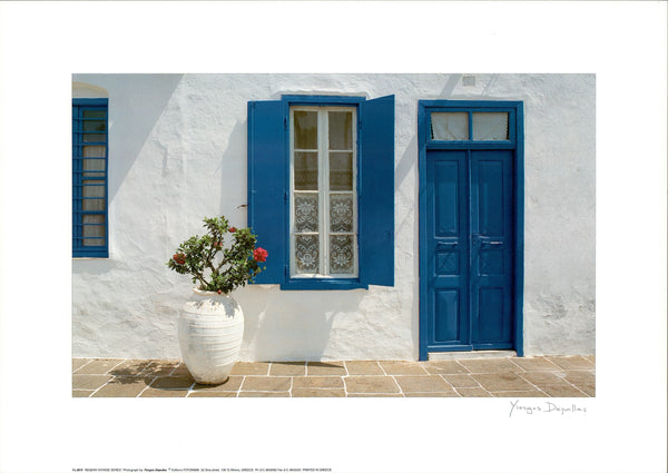 White House With Blue Trim by Yiorgos Depollas - 20 X 28 Inches (Art Print)