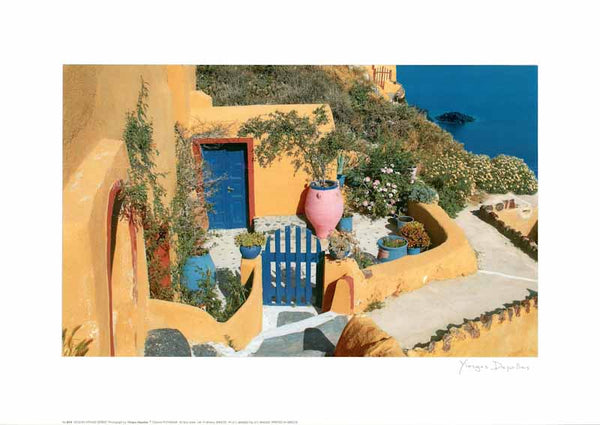 Yellow House With Flowers by Yiorgos Depollas - 20 X 28 Inches (Art Print)