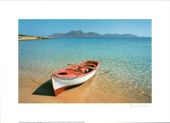 Red, White and Pink Boat by Yiorgos Depollas - 20 X 28 Inches (Art Print)