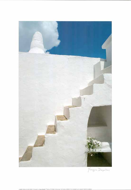 White Steps With Chimney by Yiorgos Depollas - 20 X 28 Inches (Art Print)