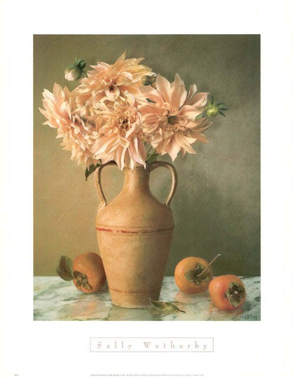 Dahlia & Persimmons by Sally Wetherby - 15 X 20 Inches (Art Print)