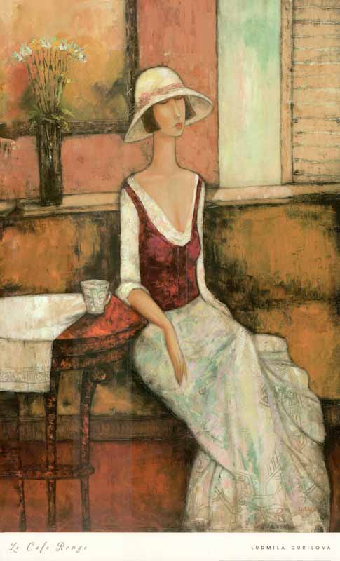 Le Cafe Rouge by Ludmila Curilova - 24 X 38 Inches (Art Print)