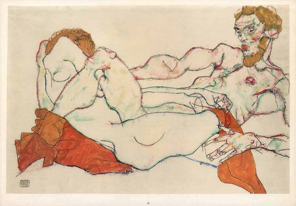 Entwined Reclining Couple, 1913 by Egon Schiele - 14 X 20 Inches (Art Print)