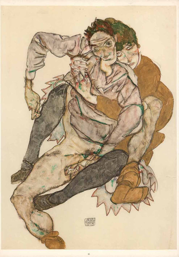 Seated Couple, 1915 by Egon Schiele - 14 X 20 Inches (Art Print)