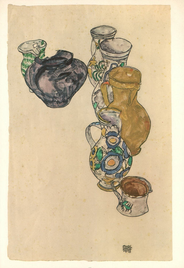 Peasants' Jug and Ceramics, 1918 by Egon Schiele - 14 X 20 Inches (Art Print)