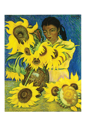 Girl with Sunflower, 1941 by Diego Rivera - 5 X 7 Inches (Greeting Card)