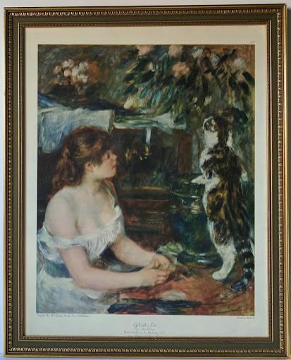 Girl with a Cat by Pierre-Auguste Renoir - 25 X 31 Inches (Framed Giclee on Masonite Ready to Hang)