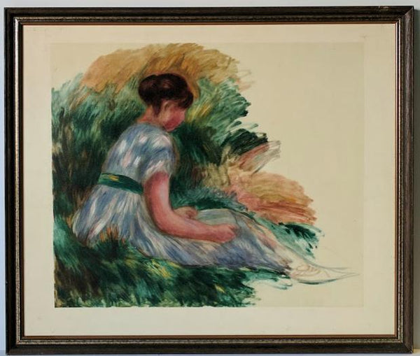 Jeune Femme Assise dans L'Herbe by Pierre-Auguste Renoir - 24 X 28 Inches (Framed Giclee on Masonite Ready to Hang)
