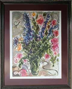 Les Lupin Bleu by Marc Chagall - 33 X 41" (Framed Offset Lithograph Facsimile Signed Ready to Hang) 435/500